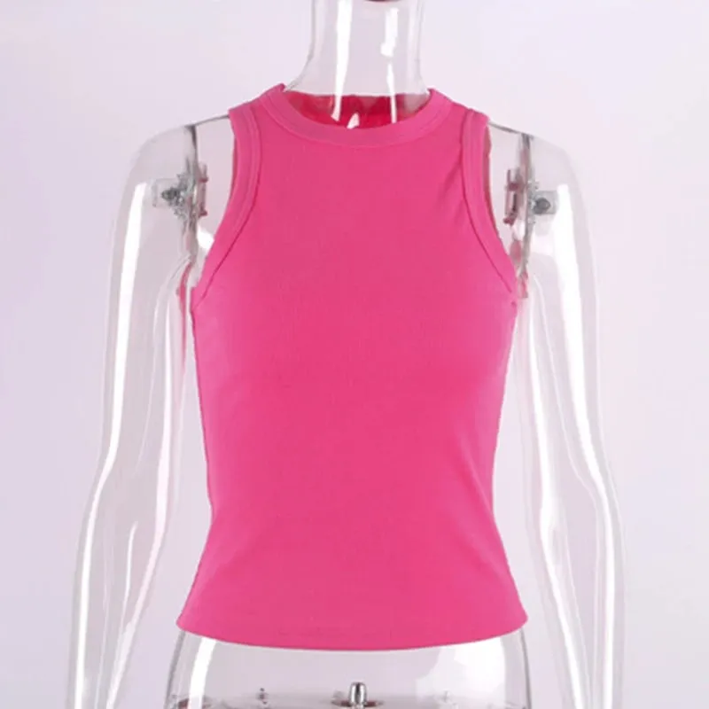 Top in maglia a costine Collo Camicie basic estive Bianco Nero Gilet sportivo casual con spalle scoperte Canotta da donna verde — image 12