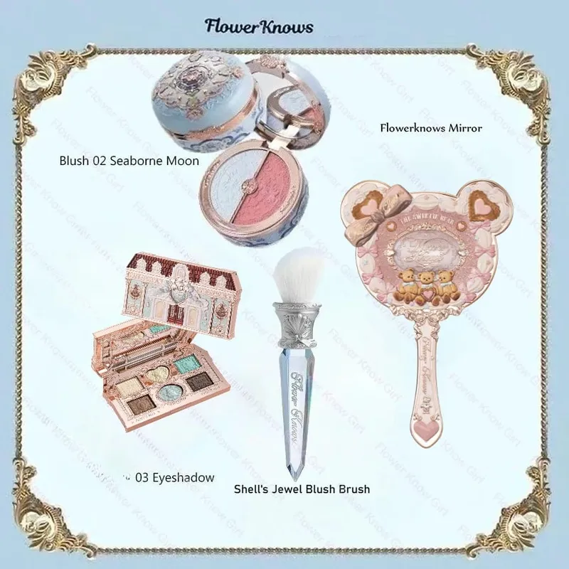 Make-up Flower Knows Set Shell Pearl Series Šestibarevná paleta očních stínů Embosovaná Blusher Shine Lipstick Kit with Bag All In — image 12