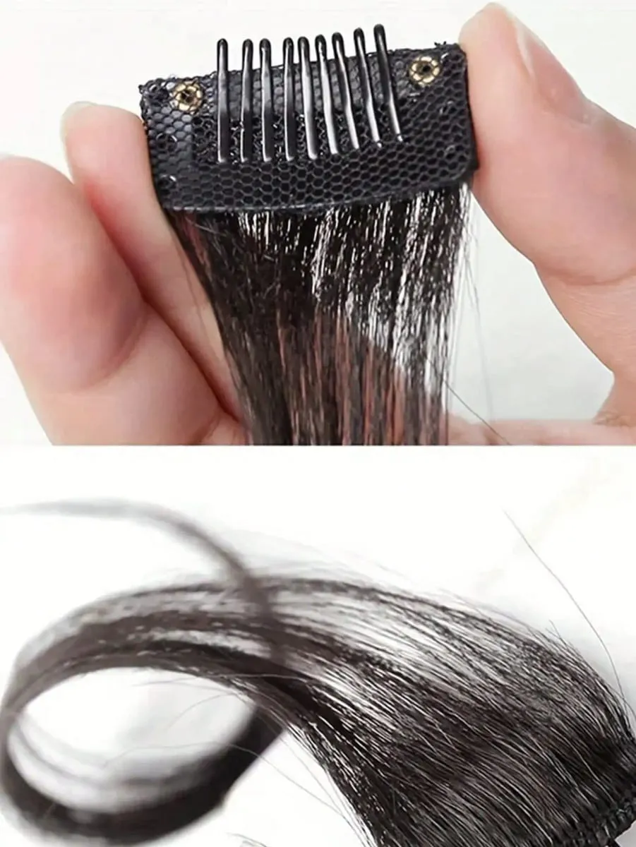 ยาวด้านข้าง Bangs 2 PCS สังเคราะห์ชุดหยักลอนคลิปในผ้าม่าน Bangs ด้านหน้า Bangs Face-Framing ไฮไลท์สำหรับสตรี — image 4