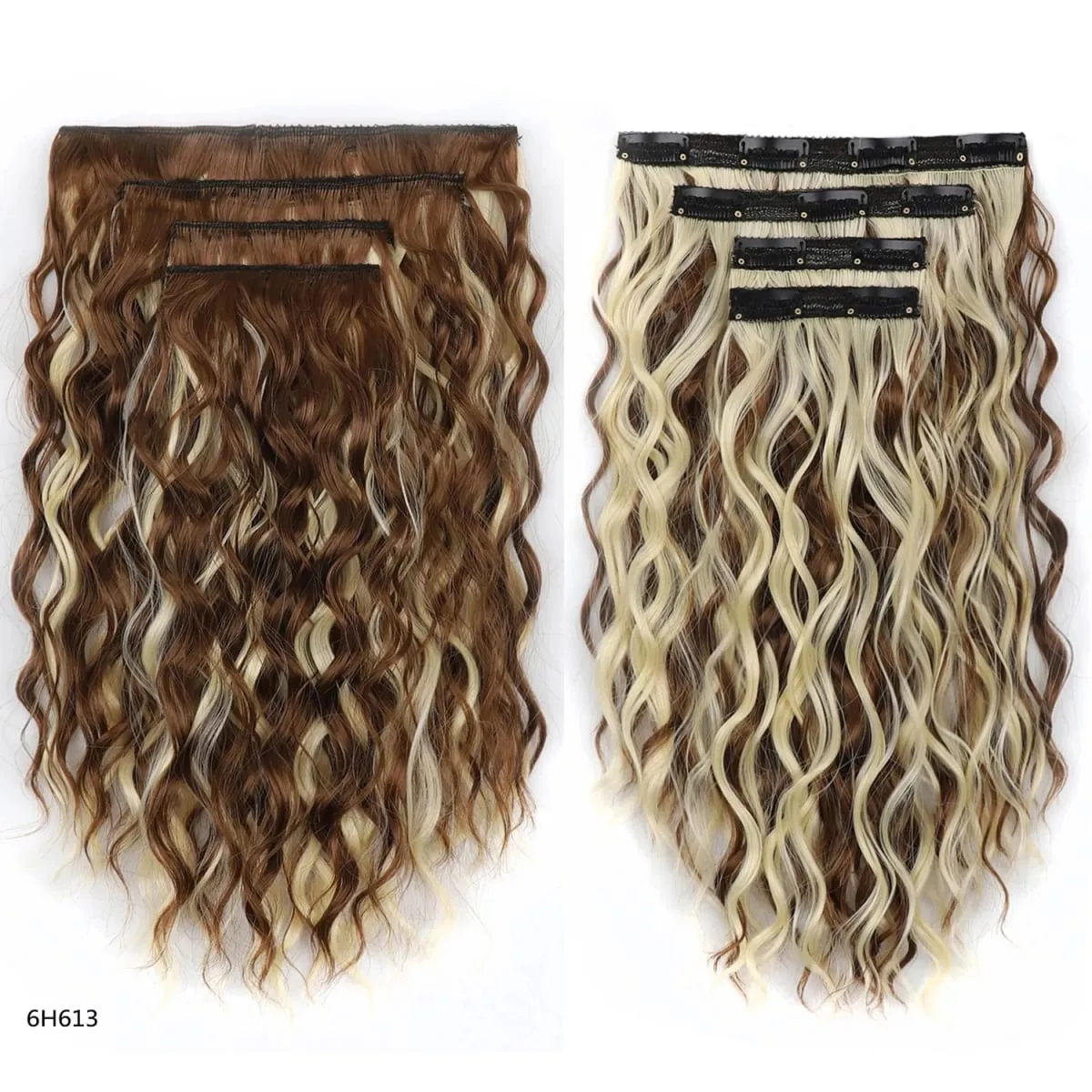 Estensioni dei capelli sintetici 4 pezzi 14 pollici corti ricci ondulati marrone biondo colore trama invisibile del pizzo posticci morbidi naturali per le donne — image 6