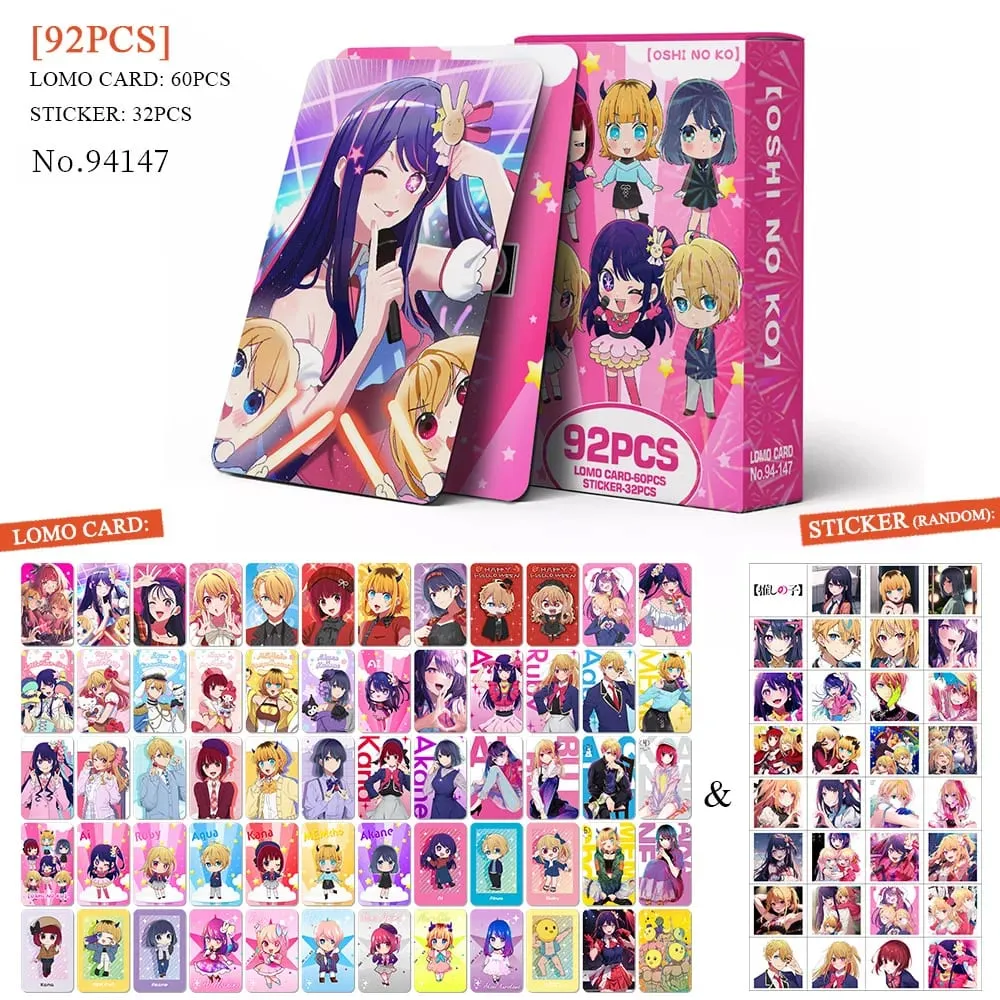 Oshi No Ko 92 Stück (60 Lomokarten + 32 Aufkleber) exquisite kleine Karten, hochauflösende Fotokarten, Sammelkarten, Fanartikel, kleine Geschenke, Halloween-Weihnachtsgeschenke — image 2