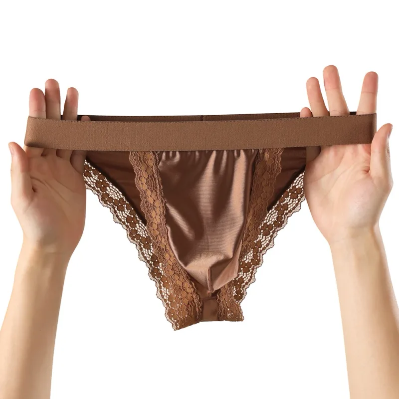 Mutandine da uomo comode in raso, slip in pizzo, bikini sexy a forcella alta, biancheria intima, custodia a vita bassa traspirante — image 5