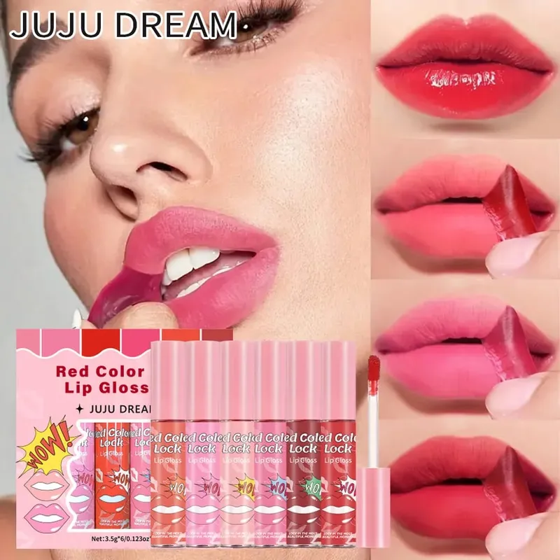 Mattes Lipgloss-Farbset mit 6 Geschmacksrichtungen – glatt, seidig, langlebig, resistent gegen Tassenflecken. Rotbraun-Rosa-Farbpalette für den Alltag — image 2