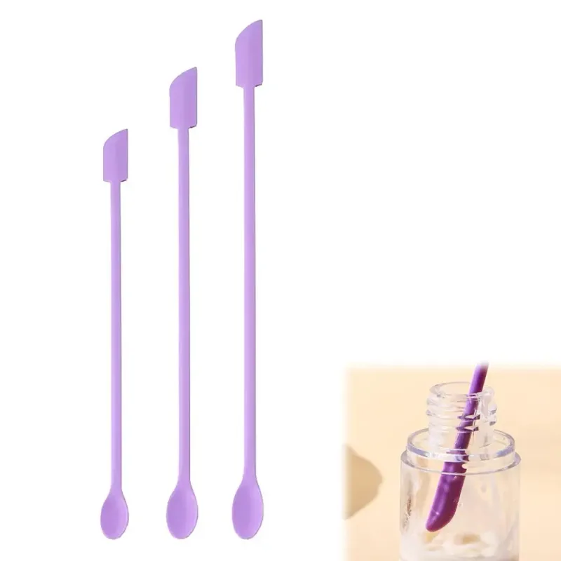 3pcs Pengikis Silikon Mini Mudah Alih Berus Topeng Muka Dipanjangkan Lembut Jam Dua Kepala Sudu Mengikis Set Berus Mekap
