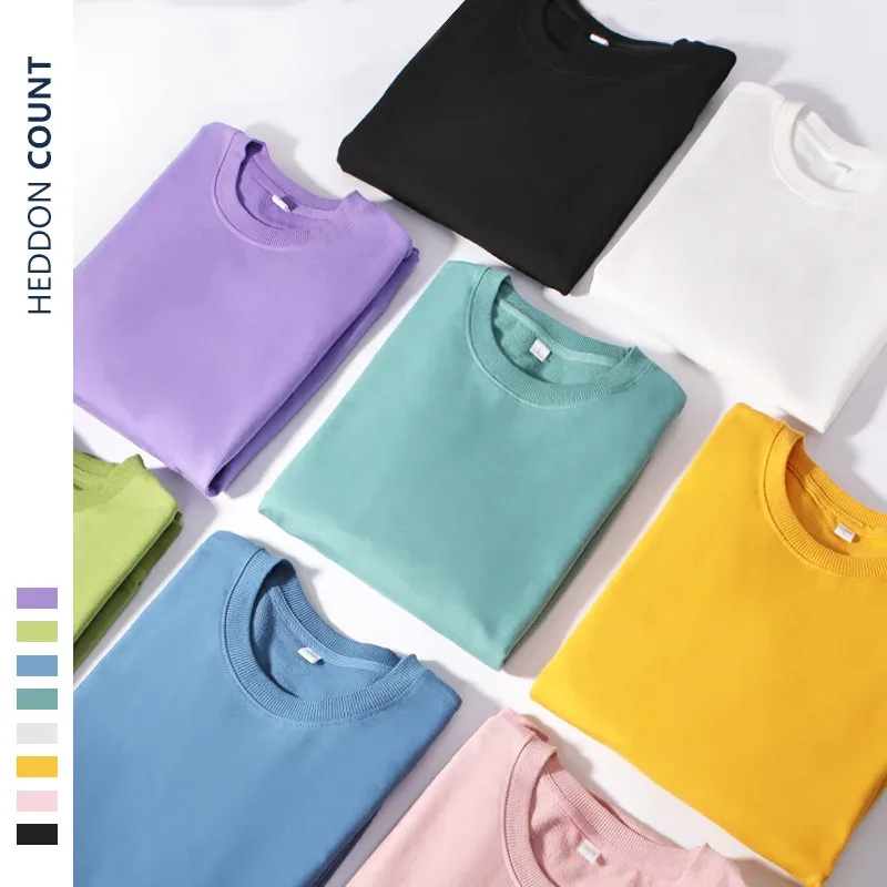 260g 100% Cotton Men's Hoodless Sweater Pullovers Sweatshirts Men Loose Solid Color Warm O Neck Tops Hip Hop Y2k Sweatshirt Tops — image 3