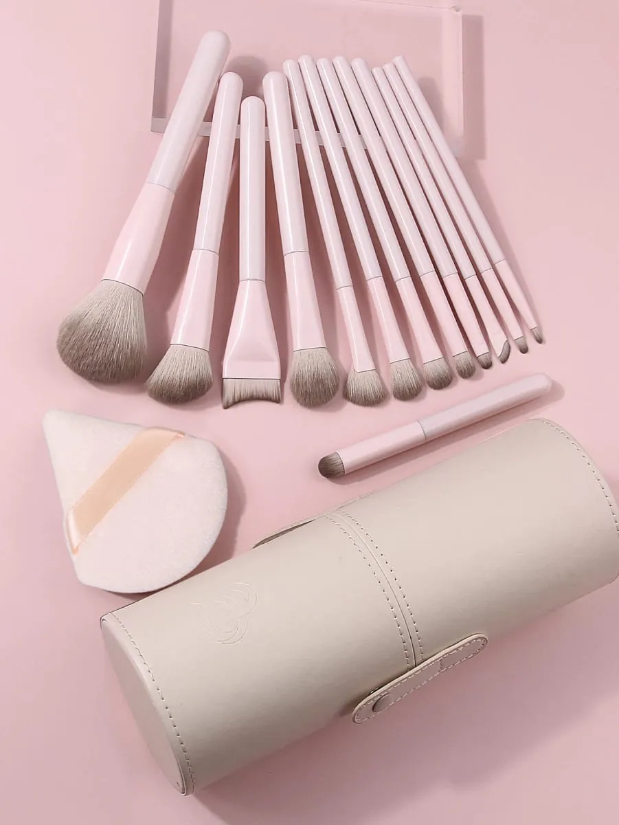 Sada 15 ks štětců na make-up s úložným kbelíkem a Triangle Powder Puff Foundation Blush Eyeshadow Contour Nástroje pro make-up celého obličeje — image 5