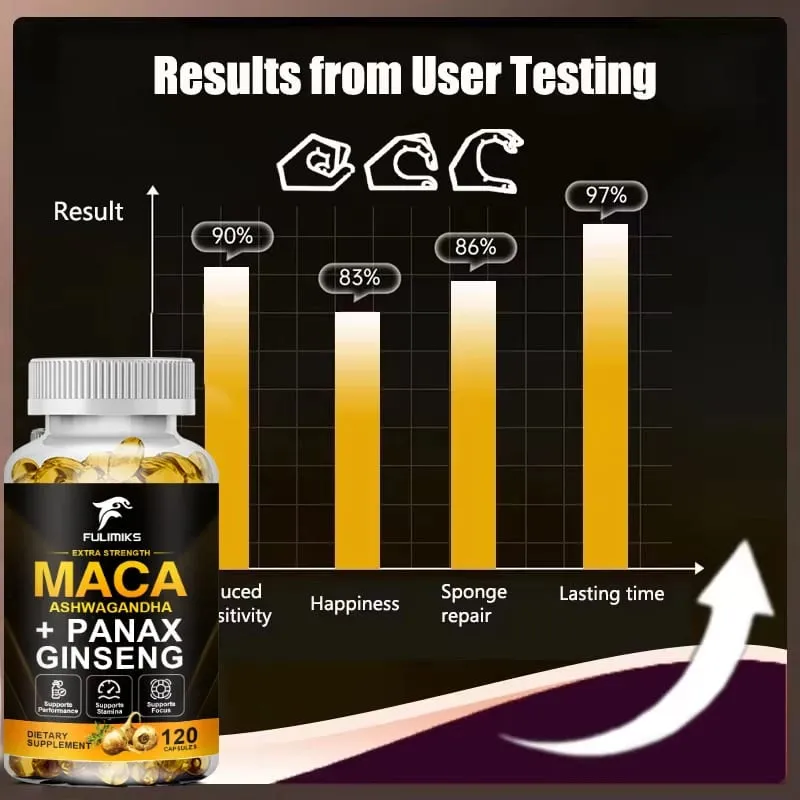 Miscela tripla di maca con integratore di ginseng e ashwagandha che favorisce la salute riproduttiva, l'equilibrio ormonale, i muscoli e il sollievo dallo stress — image 5