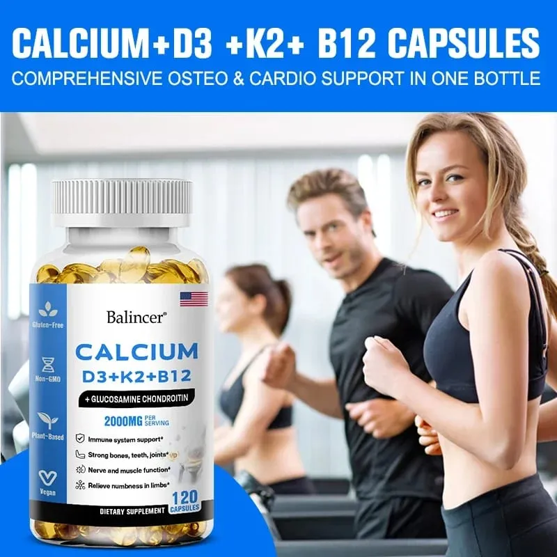 Balincer Vitamin D3+K2+B12 2000mg Capsules for Bone Immune and Calcium Support 120 Capsules Non-GMO — image 5