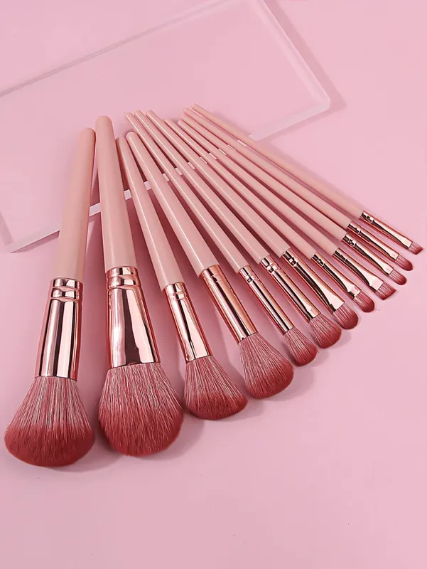 Set di pennelli per trucco rosa da 12 pezzi Pennelli per correttore, fard, cipria, ombretto, evidenziatore, fondotinta, strumenti di bellezza cosmetica — image 14