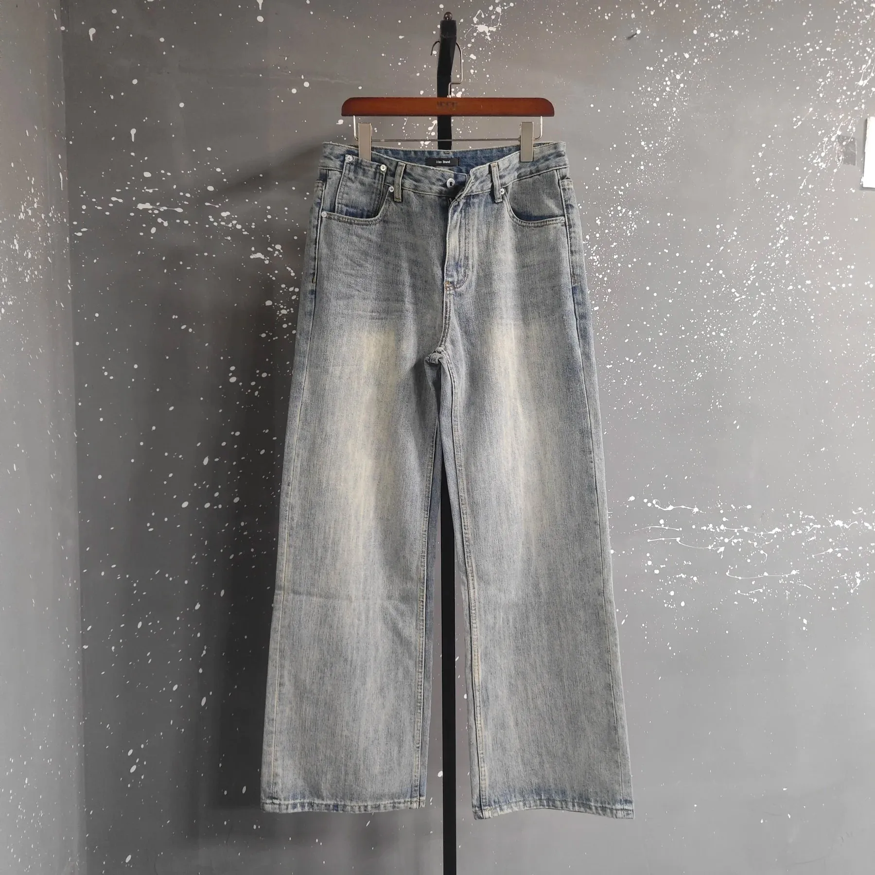 American Retro Minimalist Distressed Washed Pánské Džíny Jednobarevné Kauzální Kalhoty s rovnými nohavicemi 2026 Jarní novinky 9X1974
