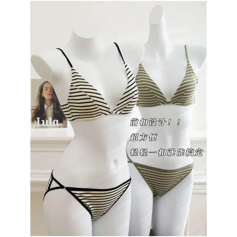 Kvinder Front lukning BH Sæt Sommer Tynd Let Bomuld Fransk Trekant Skål Rygløs Beauty Back Lingeri dragt til lille bryst S-XL — image 2