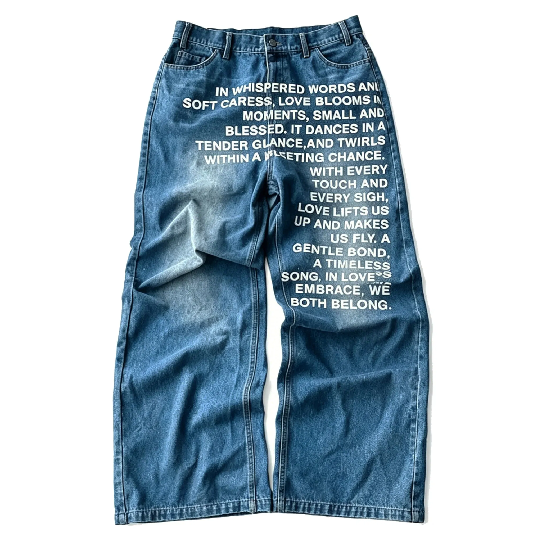 American Retro Lelaki Seluar Jeans Bercorak Huruf Bercorak Jalan Tinggi Y2K Goth Wanita Uniseks Longgar Kasual Seluar Mop Kaki Lebar