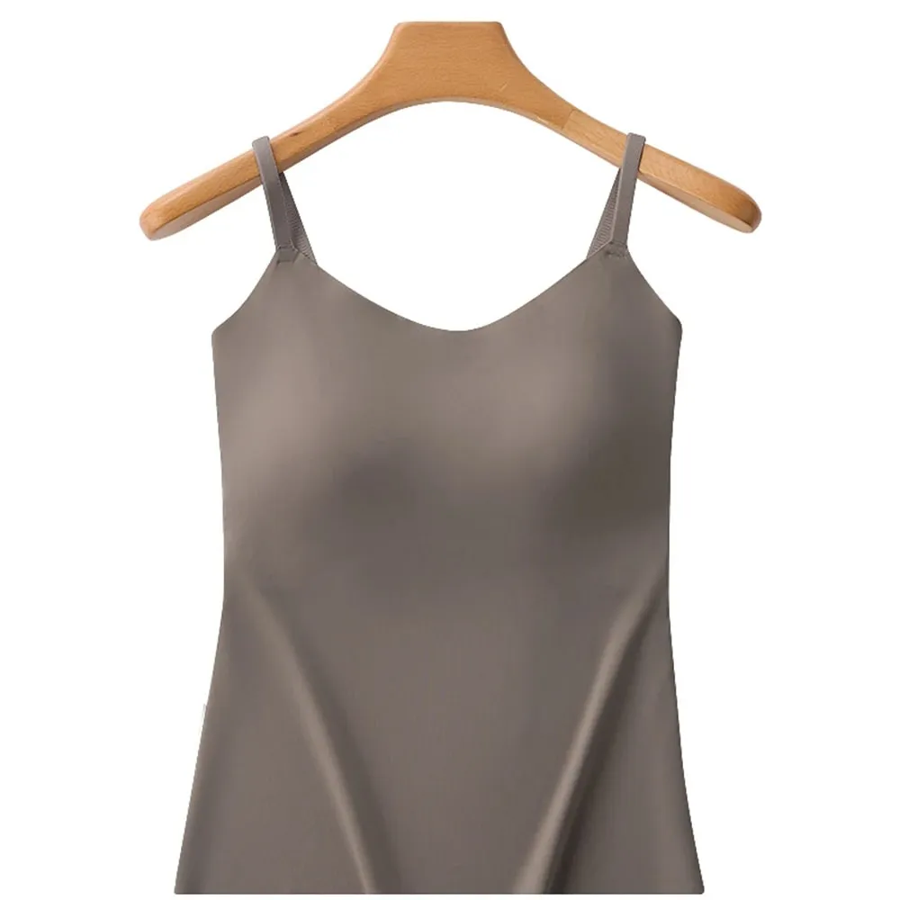 Bra Terbina dalam Cami Tank Top Tali Spaghetti Boleh Laras U-Neck Padded Payudara Sokongan Shapewear Seamless Slim Undergarment Vest