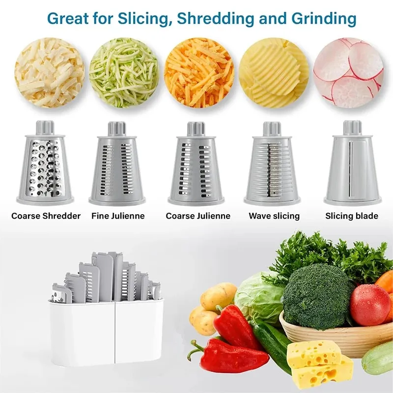 5-in-1-Rotationskäsereibe, Schredder, Küche, Mandoline, Gemüse, Julienne-Schneider, Waffelschneider, Nusshacker, JT247 — image 2