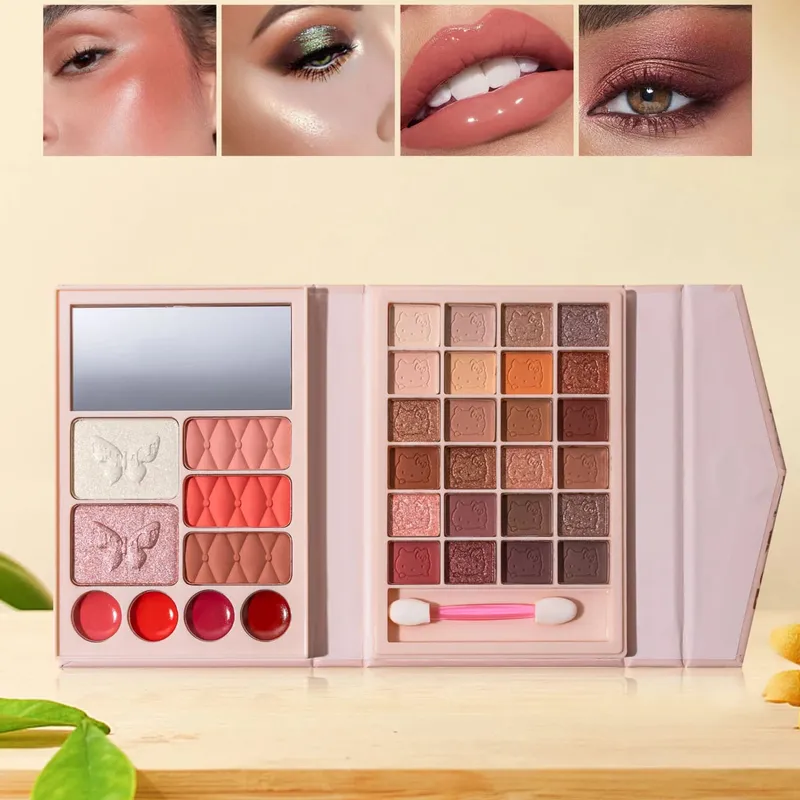 Professionel multifunktionel alt-i-en makeuppalette med mat skinnende læbestift Blush Contour Highlighter Makeup Kosmetik — image 6