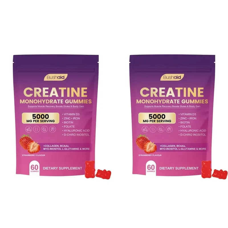BushAid Creatine Monohydrate Gummies til post-workout muskelgendannelse med Multi-Collagen Blend BCAA og Zink 60 Gummies — image 8