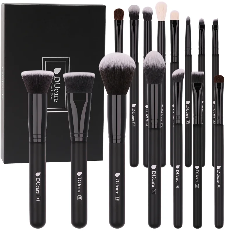 DUcare Kuas Rias Hitam Kuas Rias Profesional Eyeshadow Foundation Bedak Rambut Sintetis Lembut Kuas Rias Brochas Maquillaje