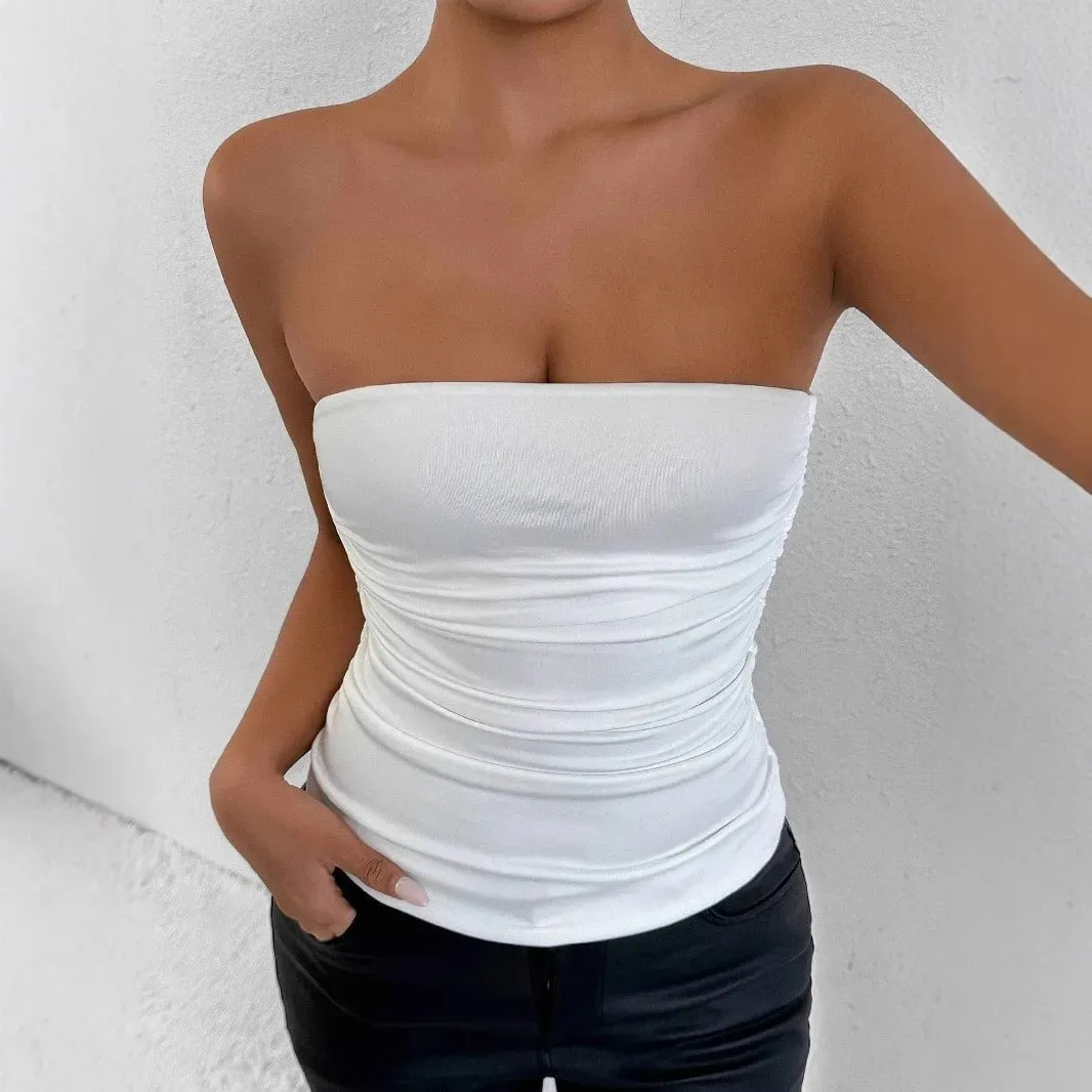 เซ็กซี่สีทึบปิดไหล่ Tank Top ผู้หญิงแขนกุด Bare Midriff Halter Crop Tops หญิง Tube Top Cropped Vest — image 3