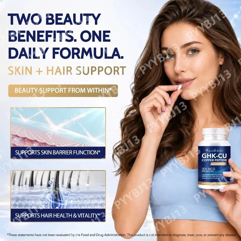 Natürliche vegane Haut-Haar-Komplex-Ergänzungen, liposomale GHK-Cu-Kupfer-Peptid-Softgel-Kapseln, 120 Tabletten, mit Biotin für Erwachsene — image 2