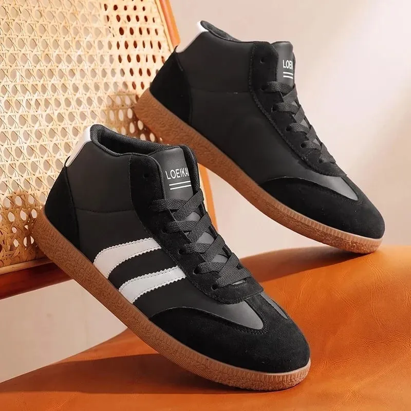 Unisex High-Top-Retro-Sneaker, gestreift, Patchwork, Schnürung, weiche Gummisohle, täglich, lässig, Boardschuhe für Männer und Frauen — image 1