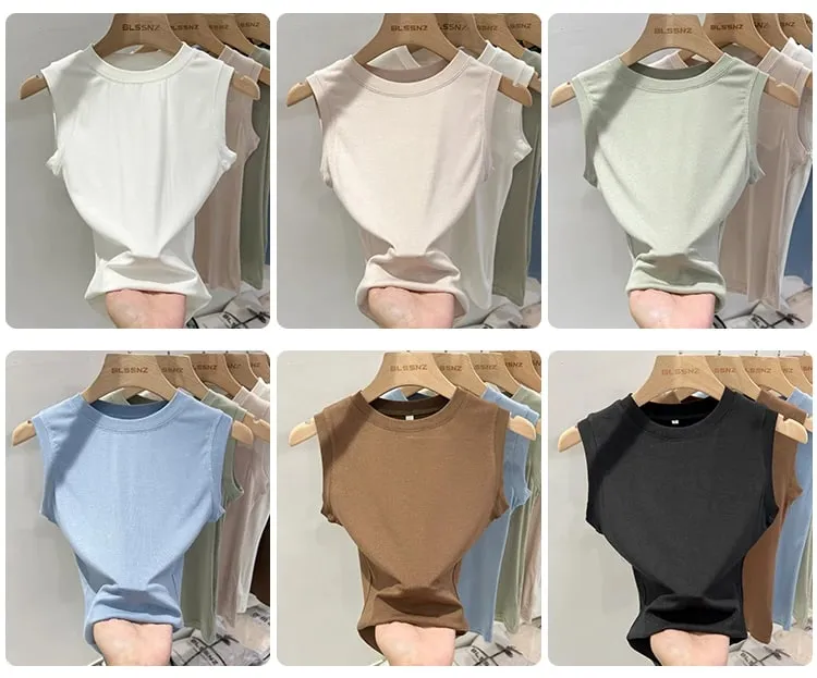 zjaiss 2026 Baumwolle Tops Hals Sommer Basic Shirts Weiß Schwarz Casual Sport Weste Schulterfrei Grün Damen Tank Top — image 10