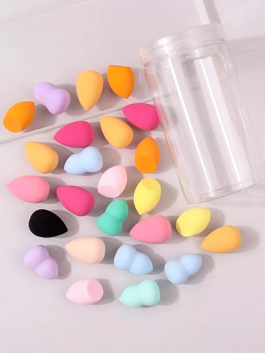 Confezione da 10/25/50/100 spugne per trucco con colori e forme casuali Strumenti per sfumare senza lattice per liquidi/crema/polvere — image 4