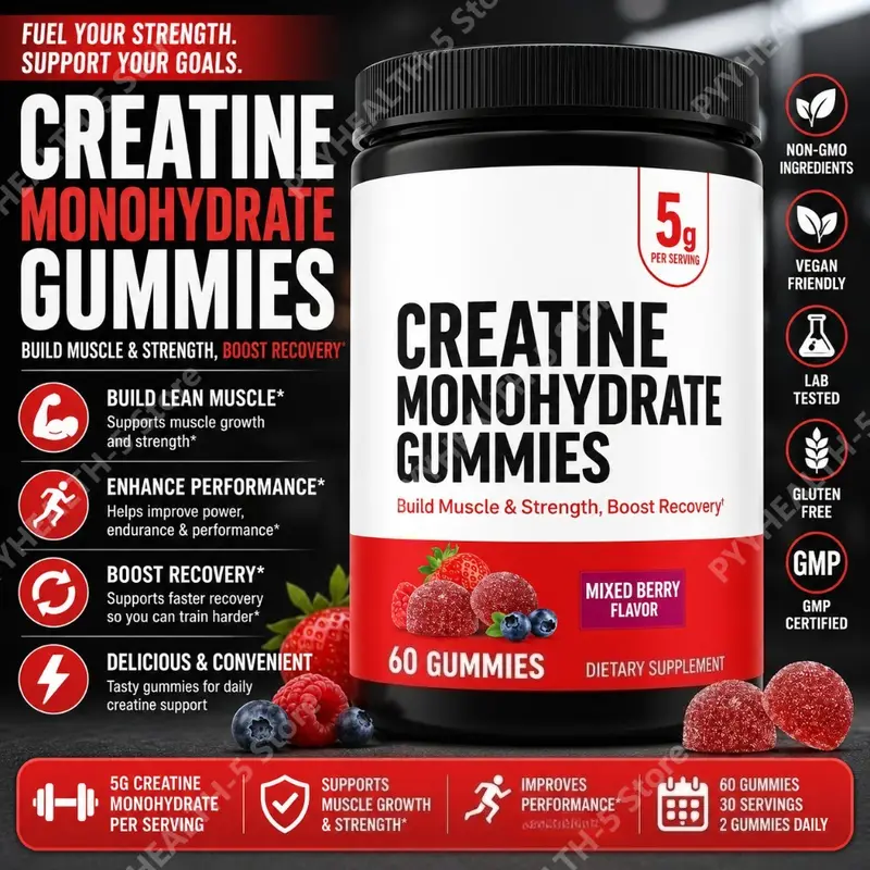 Creatine Monohydrate Gummies Mixed Berry Chewable Daily Fitness Support for Men Women No Gelatin 60 Gummies — image 1