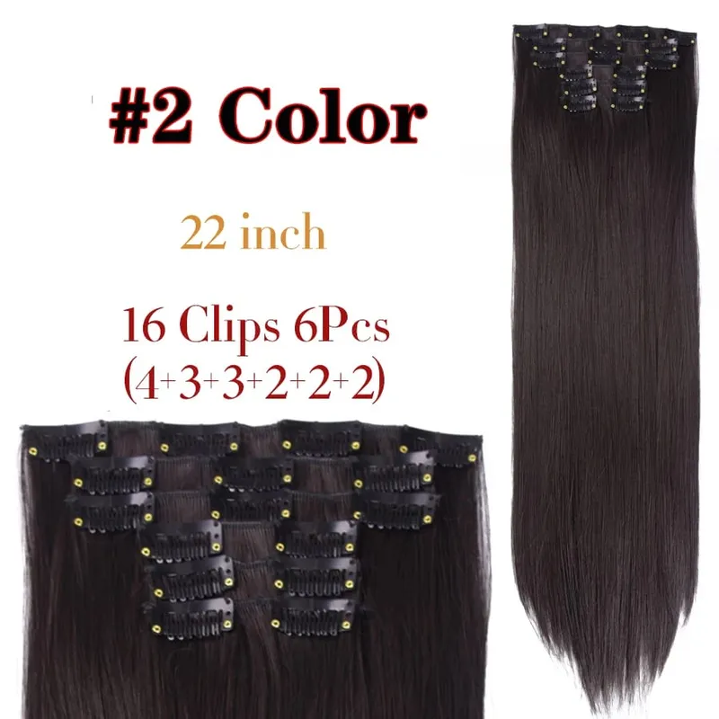 คลิปสีดำในส่วนขยายตรง 22 "ยาวสังเคราะห์หนาคลิปบนผมสำหรับผู้หญิง 6 ชิ้น/เซ็ต CURLY Full HEAD งานแต่งงานทุกวัน — image 21