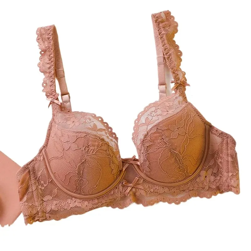 Dames zachte beugel-kant push-up bh-set Effen bloemmotief bralette Comfort vrouwelijke lingerieset Geschikt voor A/B/C-cup — image 5