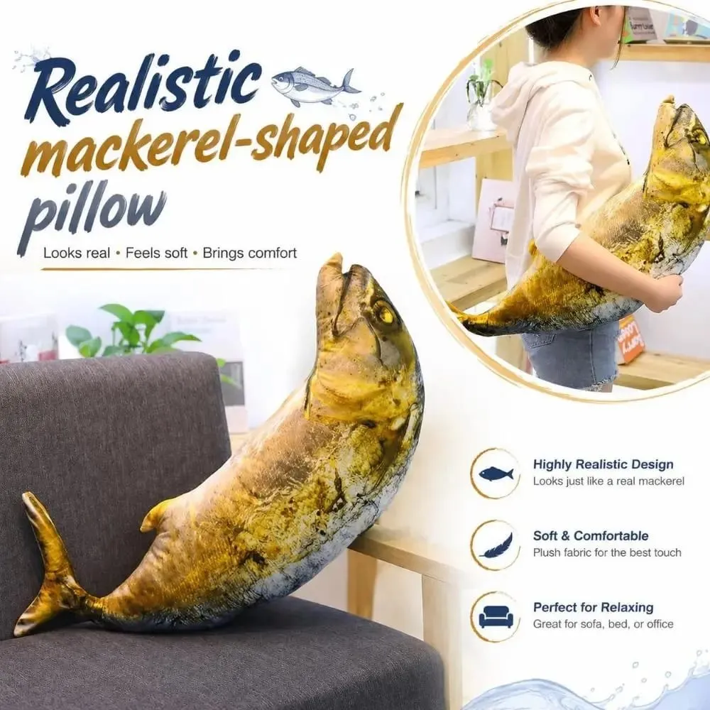 Hadiah Bantal Mewah Ikan Tenggiri yang Realistik Mainan Mewah Ikan Sumbat Lembut Hiasan Katil Sofa Mainan Kucing berbentuk Tenggiri — image 3