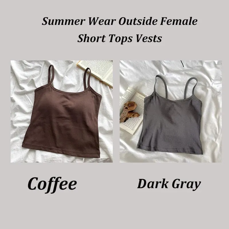 2 ชิ้น/เซ็ตผู้หญิง Basic Cotton Camisole มาดามสีทึบสปาเก็ตตี้สายรัดแขนกุด Slim เสื้อ Breathable เสื้อแขนกุดสั้น — image 14