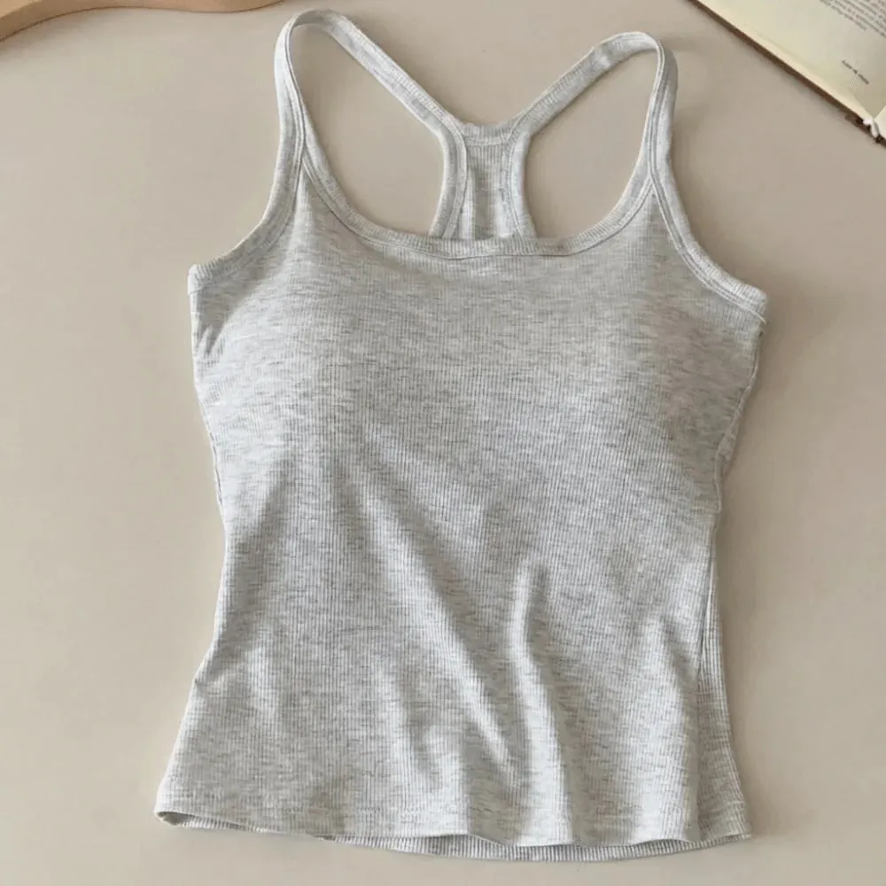 Rompi Berongga Tali Bahu Lebar Kamisol Kecil Payudara Punggung Berbentuk H Nyaman Tank Top Tipis Elastis Desain Ramping