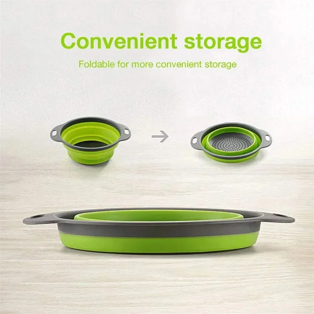 2PCS Silicone Folding Drainer Basket Fruit Vegetable Foldable Colander Kitchen Strainer for Food Pasta Kitchenware Drain Device — image 9