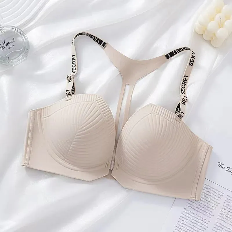 2025 Nahtloser, rückenfreier Push-up-BH mit Vorderverschluss und Y-förmigen Buchstabenträgern, Anti-Durchhängen, für sexy Damen-Dessous