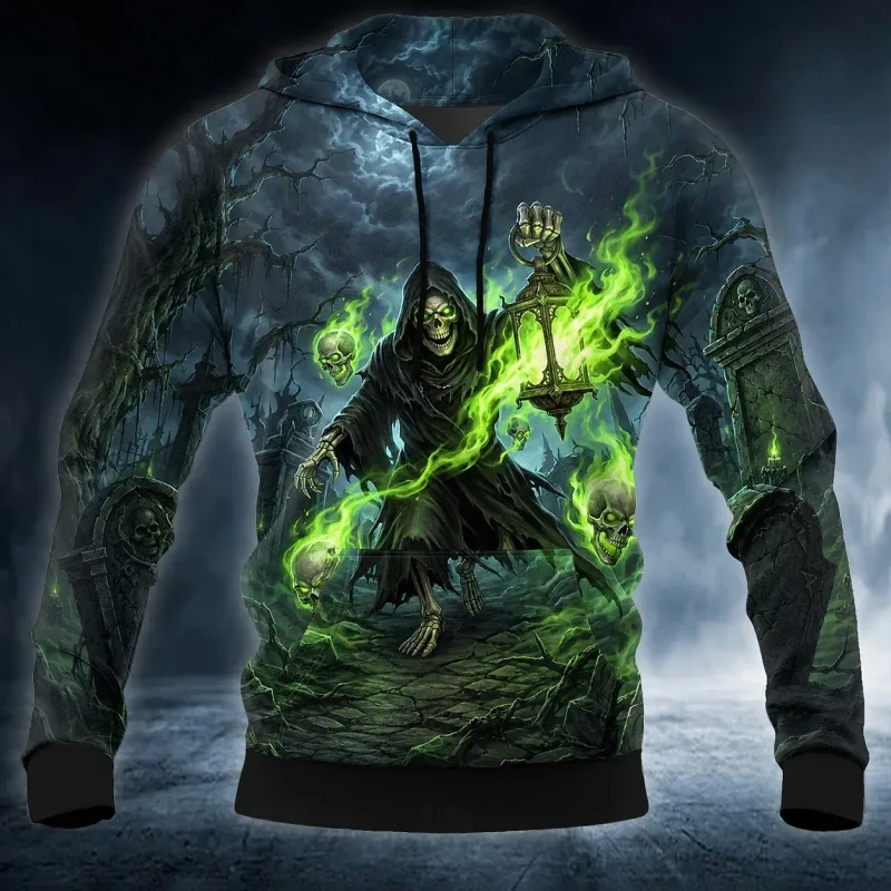 Mannen Gothic Weerwolf Grafisch Gedrukt Hoodie Lange Mouw Sweatshirt Casual Volle Maan Wolf Shirts Met Capuchon Tops — image 5