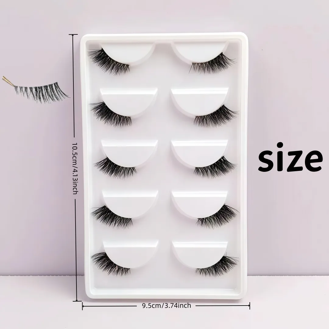 Umělé řasy Fox Eye & Cat Half Falešné řasy 5 párů Natural C/D Curl Transparent Band Lashes Měkký balíček řas pro začátečníky pro Stunn — image 3