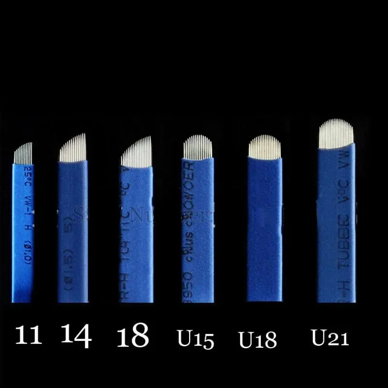 50개 Tebori 0.18mm 문신 마이크로 블레이드 블레이드 영구 화장용 바늘 수동 눈썹 블레이드 크기 — image 2