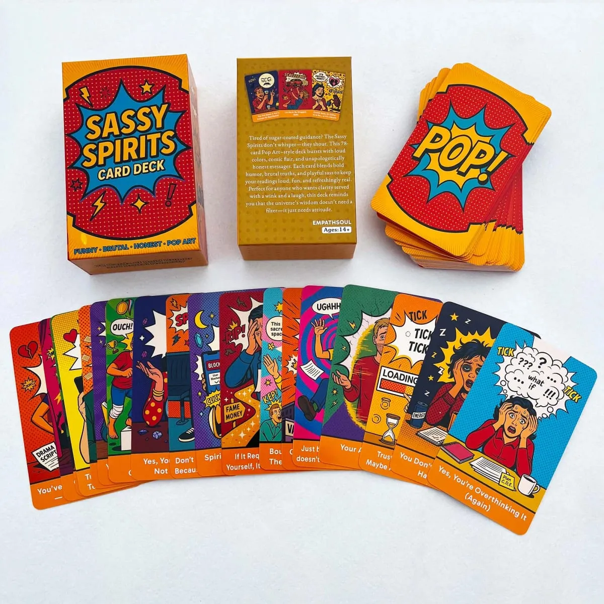 Balíček 78 karet Sassy Spirits Balíček karet Oracle, humorné věštecké karty obsahuje vtipný upřímný trendový umělecký komiksový styl — image 4