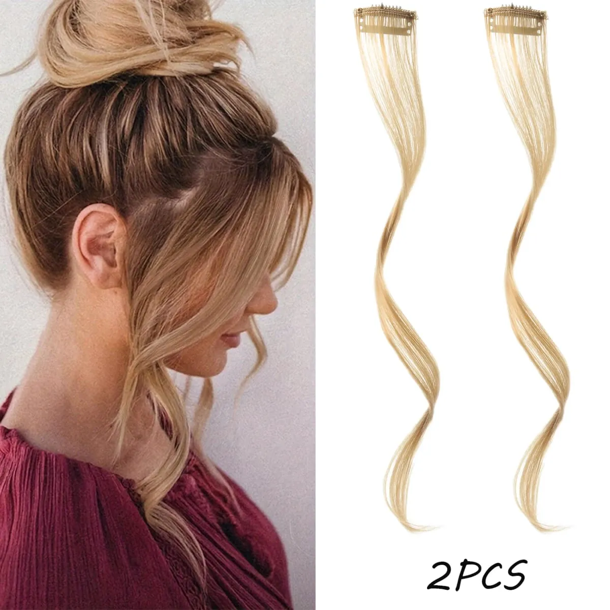 2PC Frangia Sintetica Parrucca Estensioni Dei Capelli Ricci Clip-on Lato Frontale Frangia Bionda Ondulata Lunga con Clip Frangia Invisibile Hai Falso — image 12