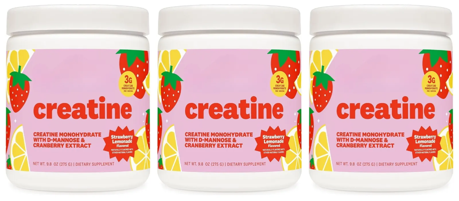 Doplněk kreatin monohydrátu v prášku 3 g porce Veganské složení Jahodová limonáda s příchutí nula cukru pro aktivní životní styl — image 9