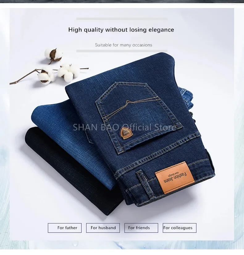 BAO 2024 autumn spring fitted straight stretch denim jeans classic style badge youth men's business casual jeans trousers — image 8