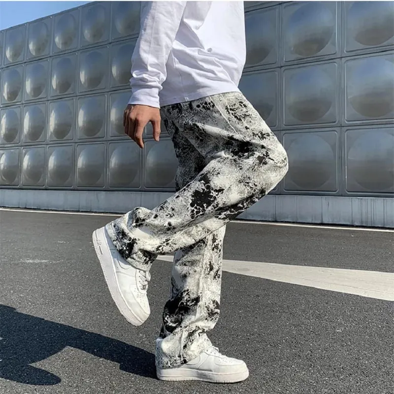 Jean imprimé unisexe, taille élastique, pantalon de nettoyage, mode pour hommes, Style coréen, pantalon ample Hip Hop, printemps 2025 — image 1