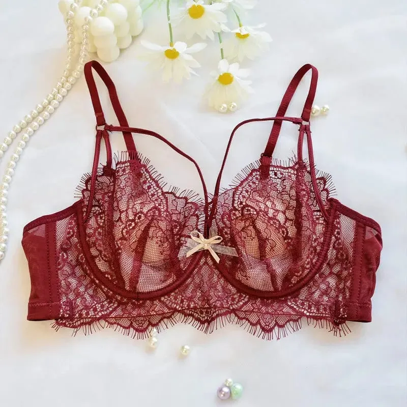 Coreano Tendenza Calda Puro Desiderio Reggiseno di Pizzo Set Con Ferretto Tazza Sottile Push Up Busto Grande Visivamente Piccolo Anti Droop Lingerie 32-38 Hot — image 9