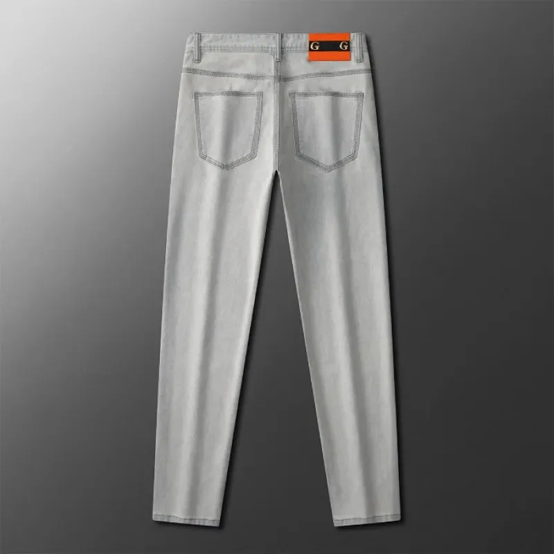 2025 Spring/Summer Fashion Light Luxury Jeans for Men Simple and Versatile Elastic Slim Fit Small Straight Leg Casual Pants