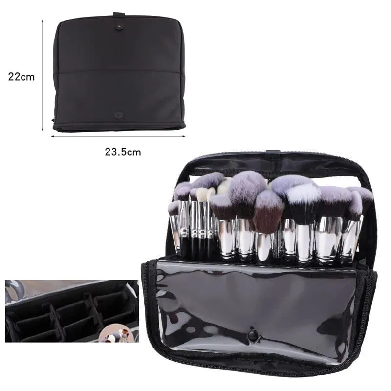 High Quality 14/23/29 Holes PU Cosmetic Makeup Brushes Pouch Portable Black Waterproof Oxford Beauty Brush Bag Organizer — image 13