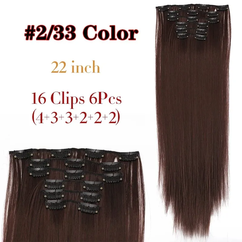 คลิปสีดำในส่วนขยายตรง 22 "ยาวสังเคราะห์หนาคลิปบนผมสำหรับผู้หญิง 6 ชิ้น/เซ็ต CURLY Full HEAD งานแต่งงานทุกวัน — image 10