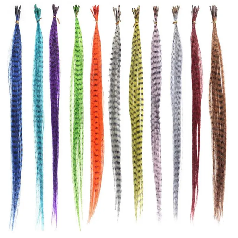 50 Strands/Pack Synthetic Colored I-Tip Stick Feather Hair Extensions Straight Hair 16 Inch For Women High Temperature Fiber