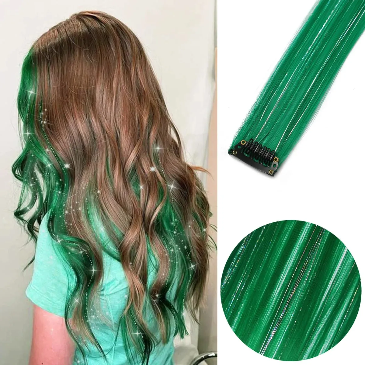 6 Stück/Packung, farbige Party-Highlights, Clip-in-Haarverlängerungen, 22 Zoll, mehrfarbig, glattes Haar, synthetische Haarteile — image 32