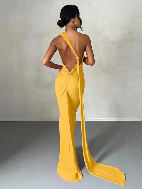 Hugcitar Nastavitelné poutko na šátek na jednom rameni Ruched Sexy Maxi Šaty Dámské Elegantní Y2K Streetwear Festival Outfit — image 21