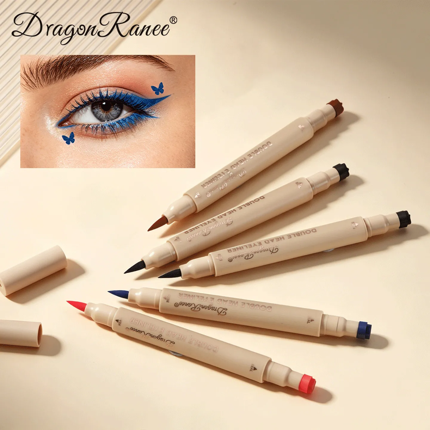 Double-ended Love Star Butterfly อายไลเนอร์กันน้ำ Smudge-Proof Quick Drying 2 in 1 ที่มีสีสัน Stamp Eye Line ปากกาแต่งหน้า — image 5